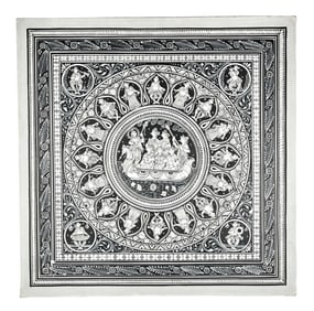 18" x 18" Shri Krishna and Gopis on the Ferry Boat Patachitra Painting | Handmade| Lord Krishna