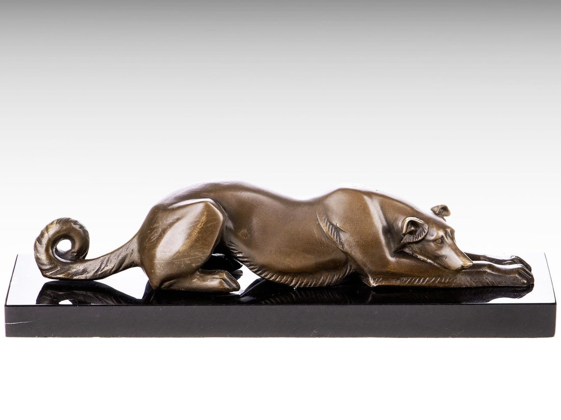 Bronze Statue of Lying Greyhound on Marble Base, Bronze Greyhound Statue Borzoi Figurine, Bronze Dog: Description: Bronze Statue of Lying Greyhound on Marble Base, Bronze Greyhound Statue Borzoi Figurine, Bronze Dog Sculpture Art Animal Figurine Gift Idea. Measurement: Length: 32 cm (12.6") Width: 9 c