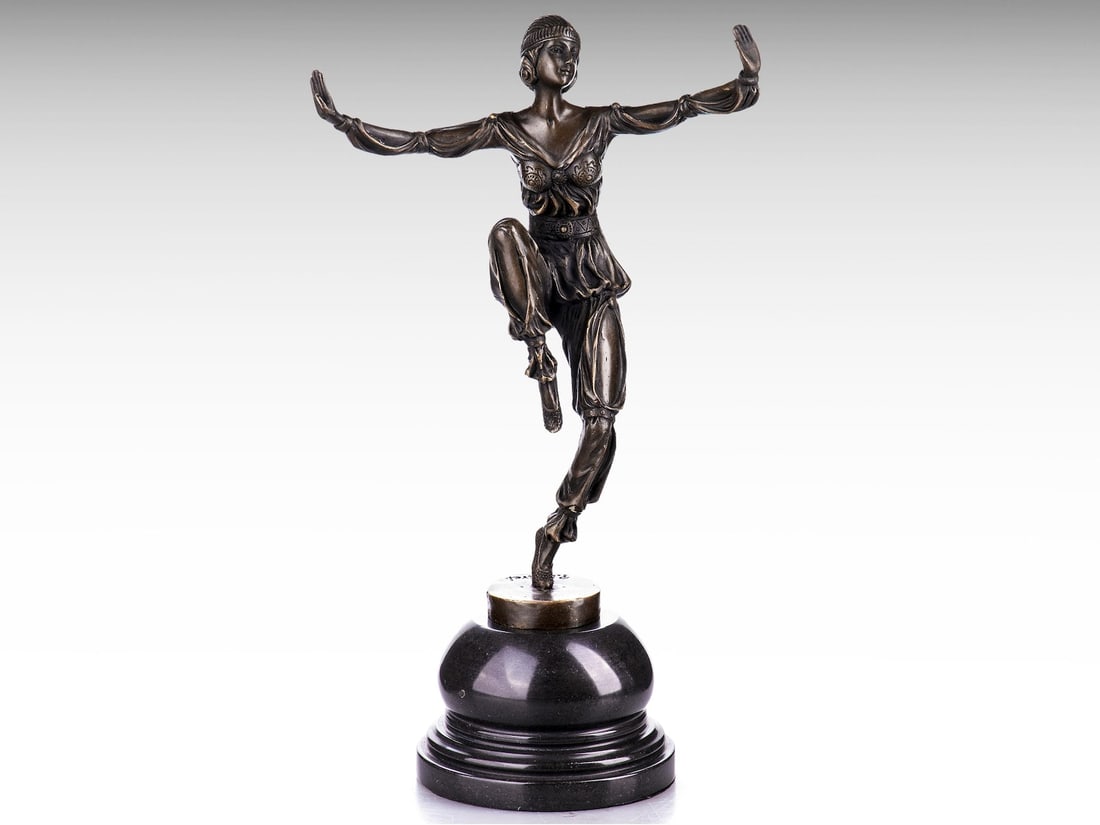 Large Bronze Dancer Statue Art Deco Sculpture, Pierre Laurel Bronze Statue Marble Base, Female: Description: Large Bronze Dancer Statue Art Deco Sculpture, Pierre Laurel Bronze Statue Marble Base, Female Dancer Figurine Dancing Woman Gift for Dancer. Measurement: Height: 39 cm (15.3?) Length: 21