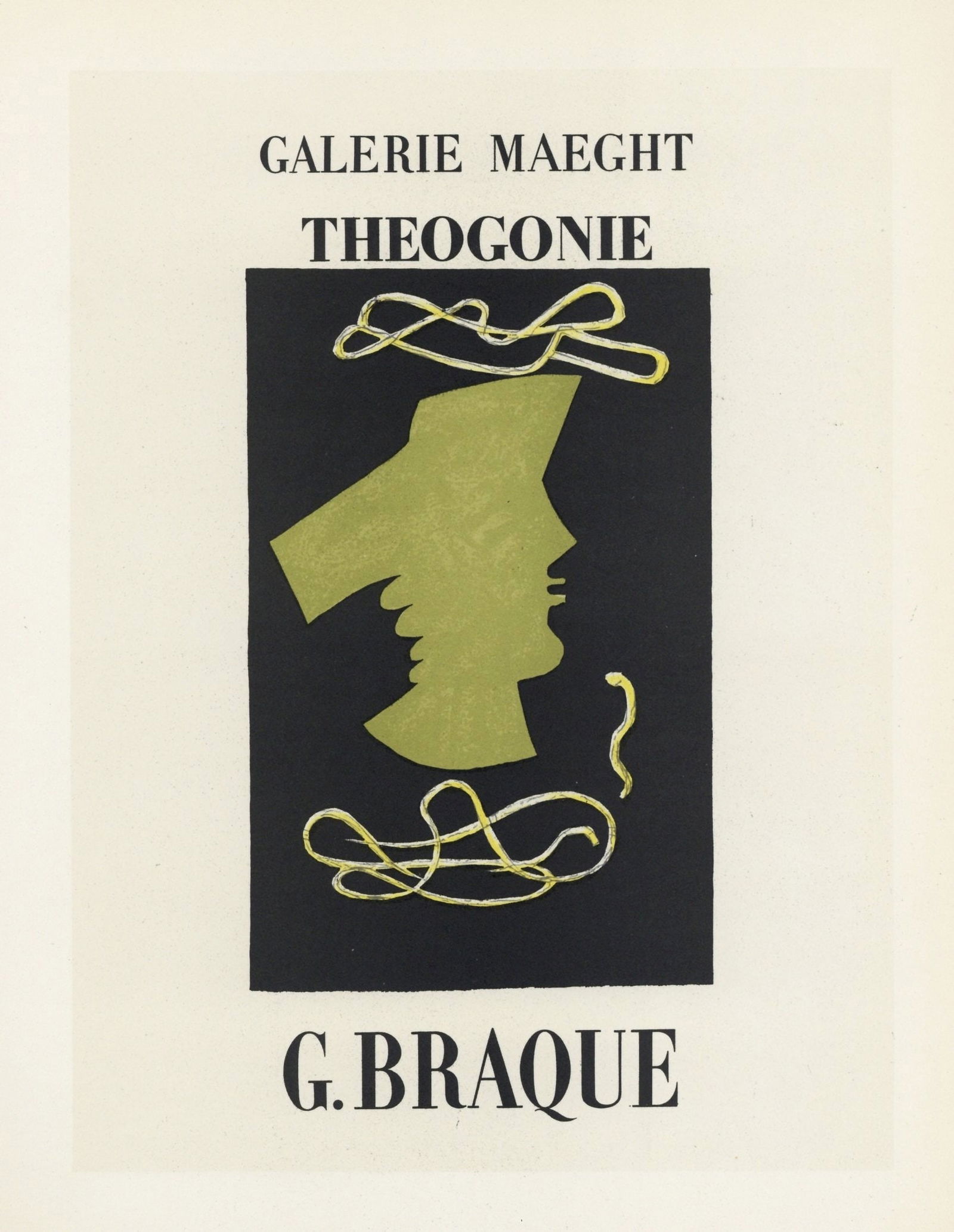 Georges Braque lithograph poster "Theogonie": Medium: lithograph (after the original lithograph poster "Theogonie" for the Maeght Gallery). During the late 1940's and throughout the 1950's, Georges Braque created a series of posters at the atelie