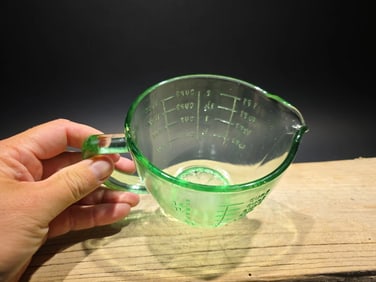 2 Cup Antique Vintage Style Green Glass Measuring Cup