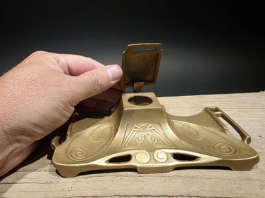 Brass Pen Holder Inkwell Desk Stand