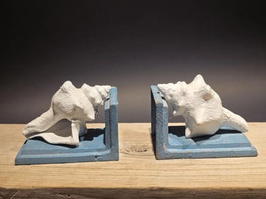 Pair of Cast Iron Conch Shell Bookends Old Paint