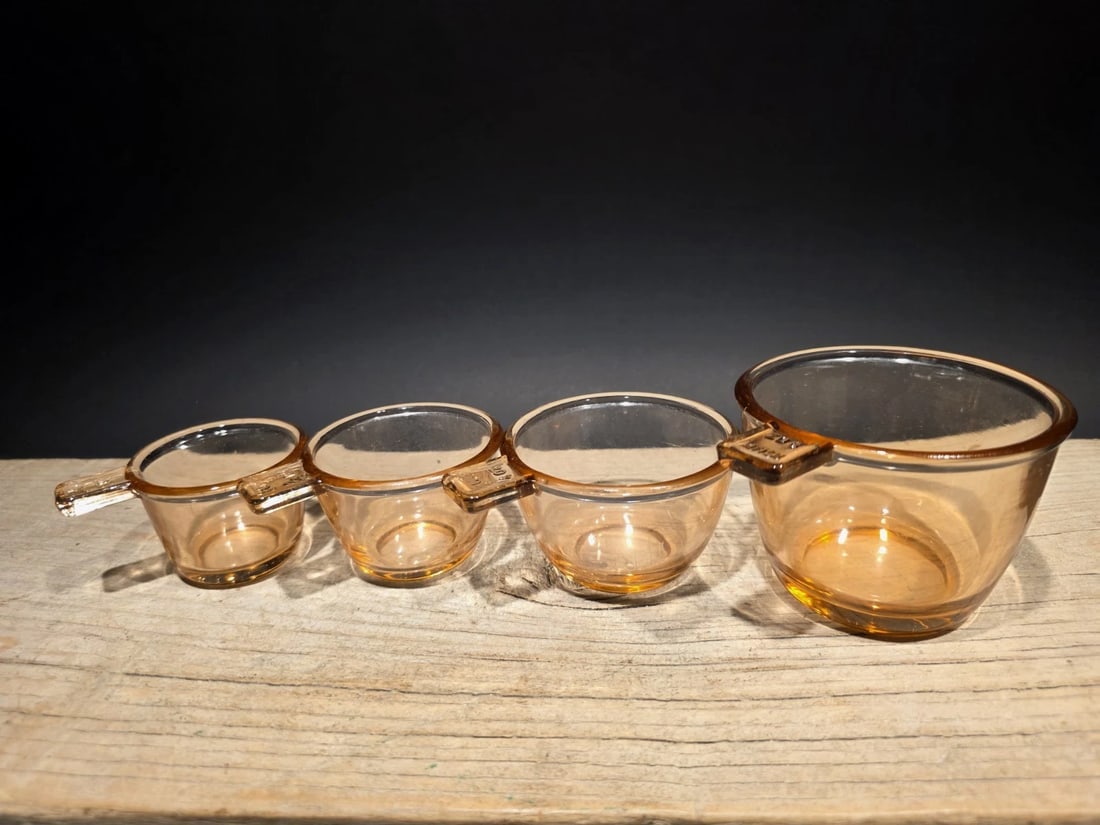 Amber Depression Glass 4pc Measuring Cup Set (1 of 9)