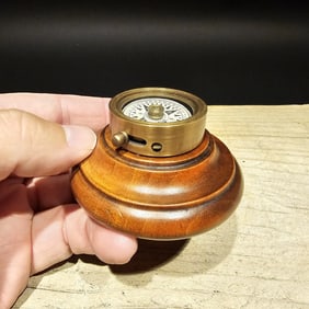 Turned Mahagony Wood and Brass Compass