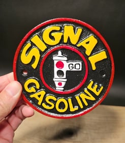 Cast Iron Signal Gasoline Gas Oil Sign Plaque
