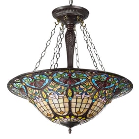 24" Wide Stained Glass Inverted Pendant Uplight Ceiling Light