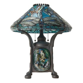 21.5" Blue Stained Glass Dragonfly Turtleback Table Lamp