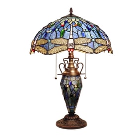 23" Stained Glass Dragonfly Lighted Base Table Lamp