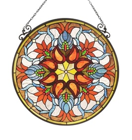 23.2" Round Fall Stained Glass Window Hanging Panel Suncatcher