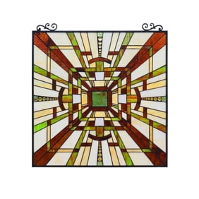 25.7" Mission Stained Glass Hanging Window Panel