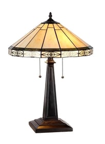 22.6" 2 Light Pull Chain Stained Glass Mission Table Lamp