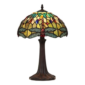 18" Stained Glass Dragonfly Table Lamp