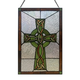 18"H Celtic Cross Stained Glass Window Panel
