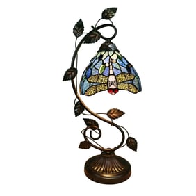 23" Stained Glass Dragonfly Floral Table Lamp
