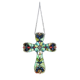 20" Stained Glass Cross Window Hanging Panel Suncatcher
