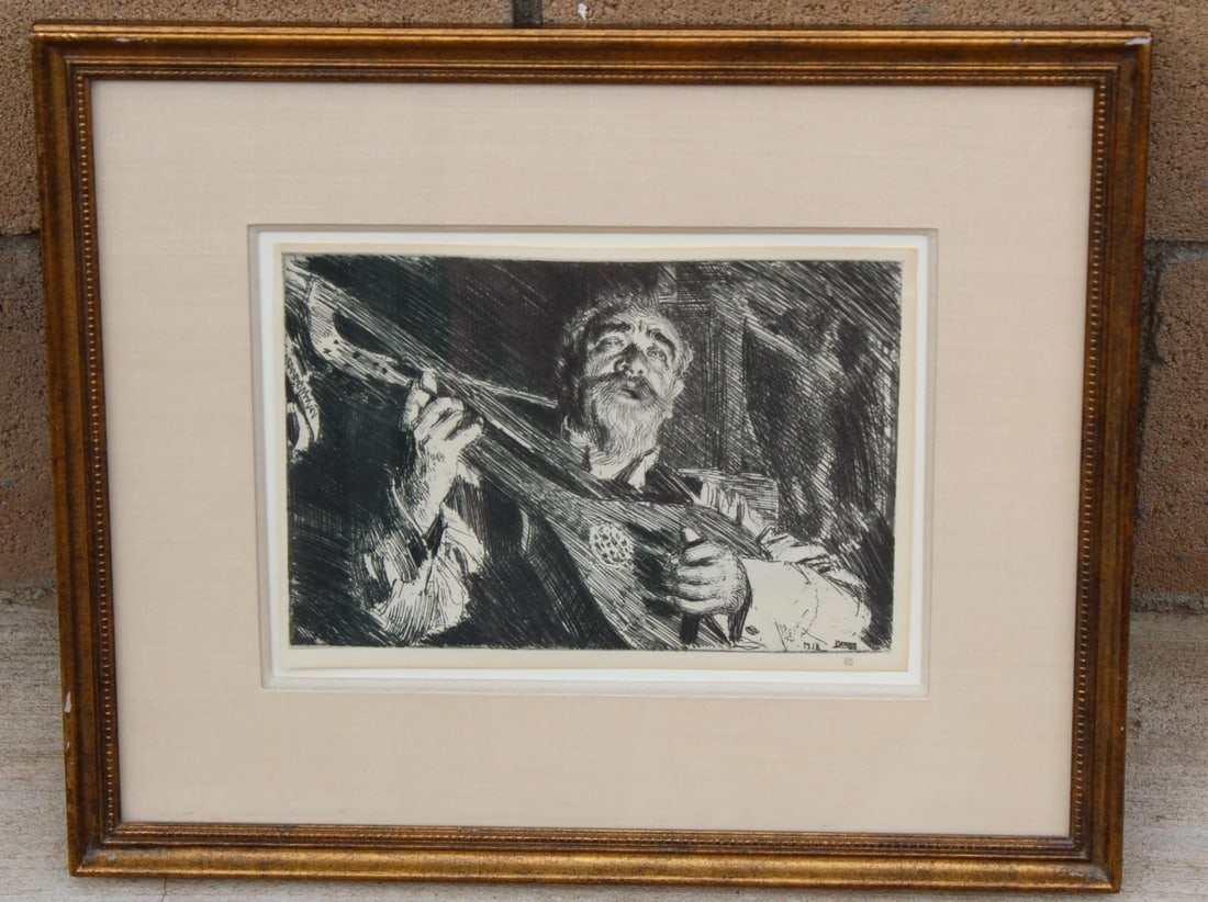 ANDERS ZORN Photogravure Vicke Playing the Lute Circa 1925 JERRY SOLOMON FRAME (1 of 6)