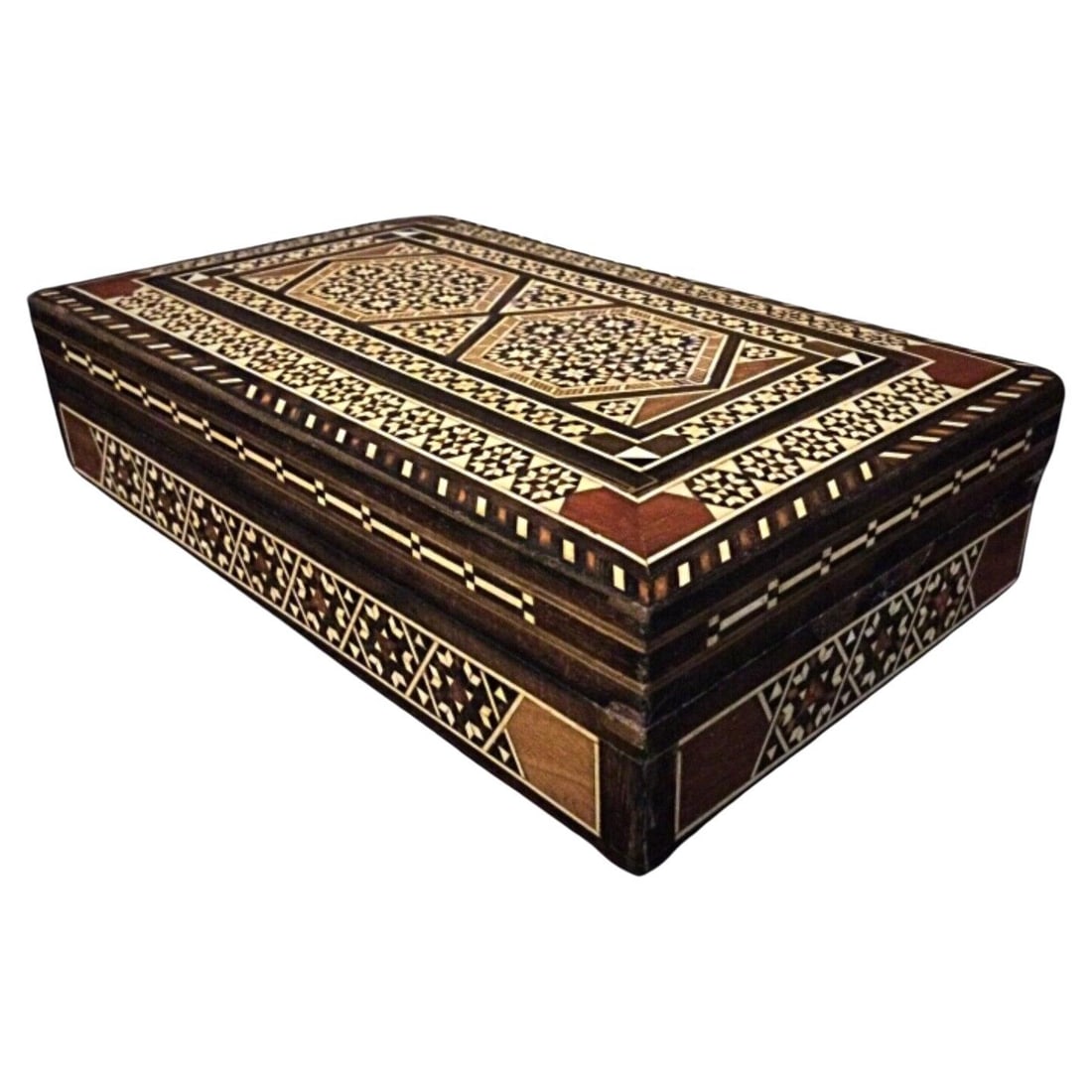 Elegant Syrian Jewelry Box - Rectangular, Inlay Marquetry with Red Velvet (1 of 10)