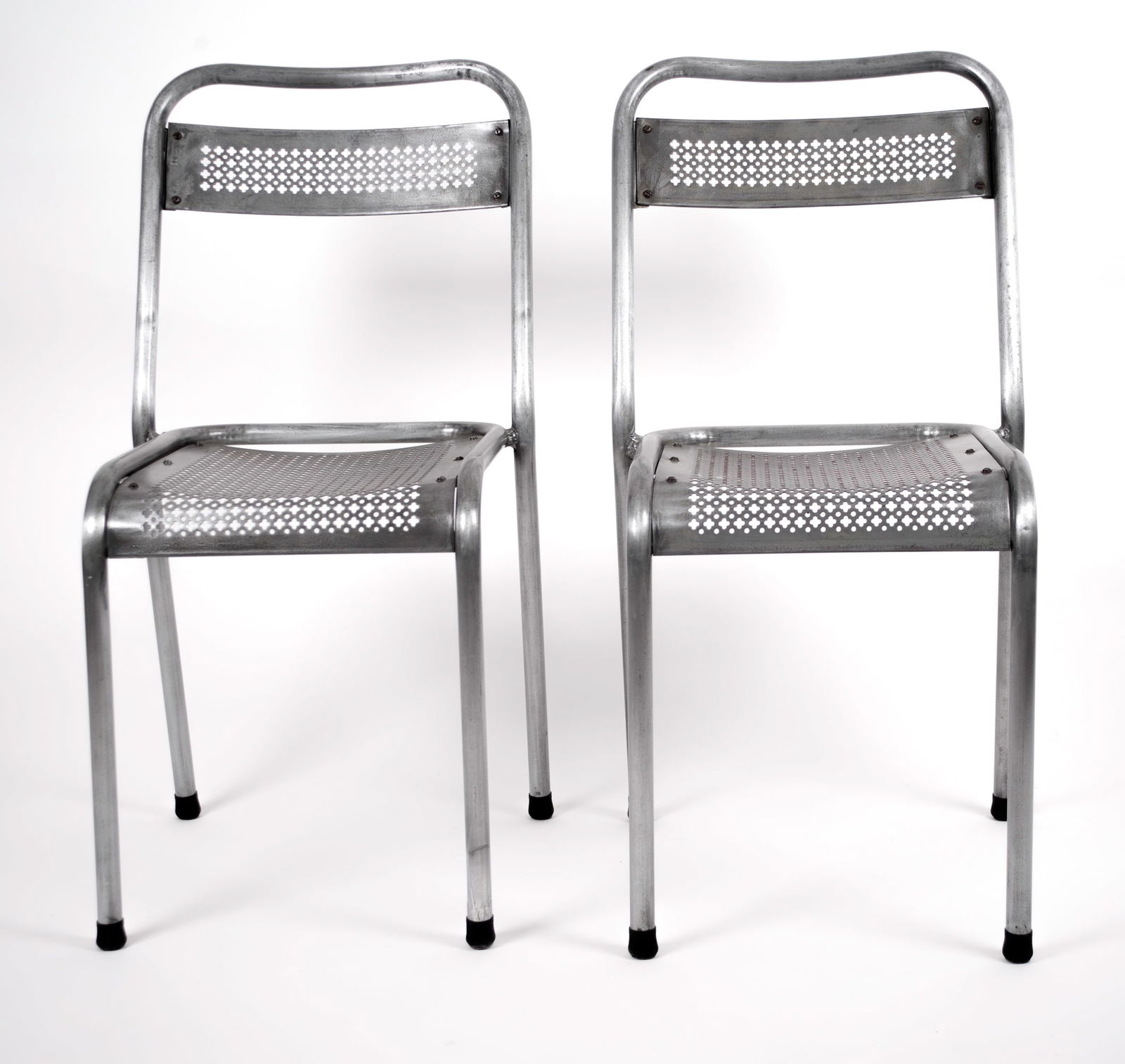 MATHIEU MATEGOT pair of metal chair rigitulle french mid century: French modernist set of chairs made in the 1950's by Mathieu Mategot , it is made with his trademark bent metal rigitule adding a whimsical effect .He designed furniture and object for a short time ,