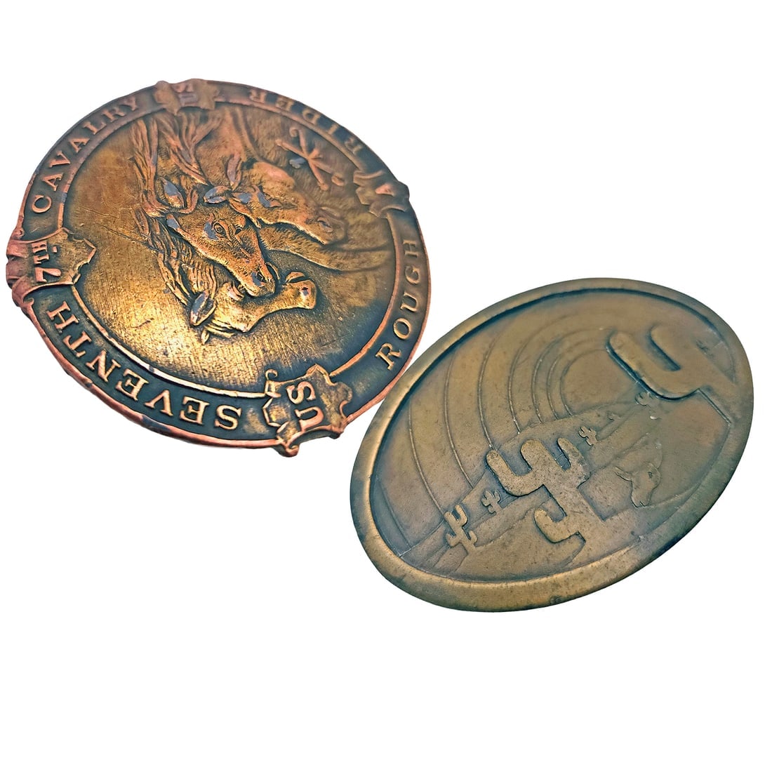 Vintage Solid Brass Belt Buckle Cactus and Calvary (1 of 9)