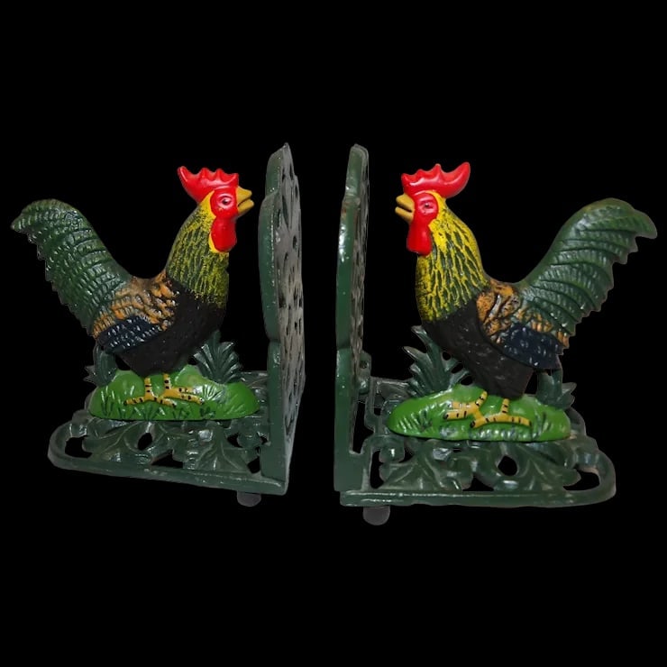 Vintage Cast Iron Rooster Bookends – Farmhouse Rustic Décor Circa 1950s (1 of 6)