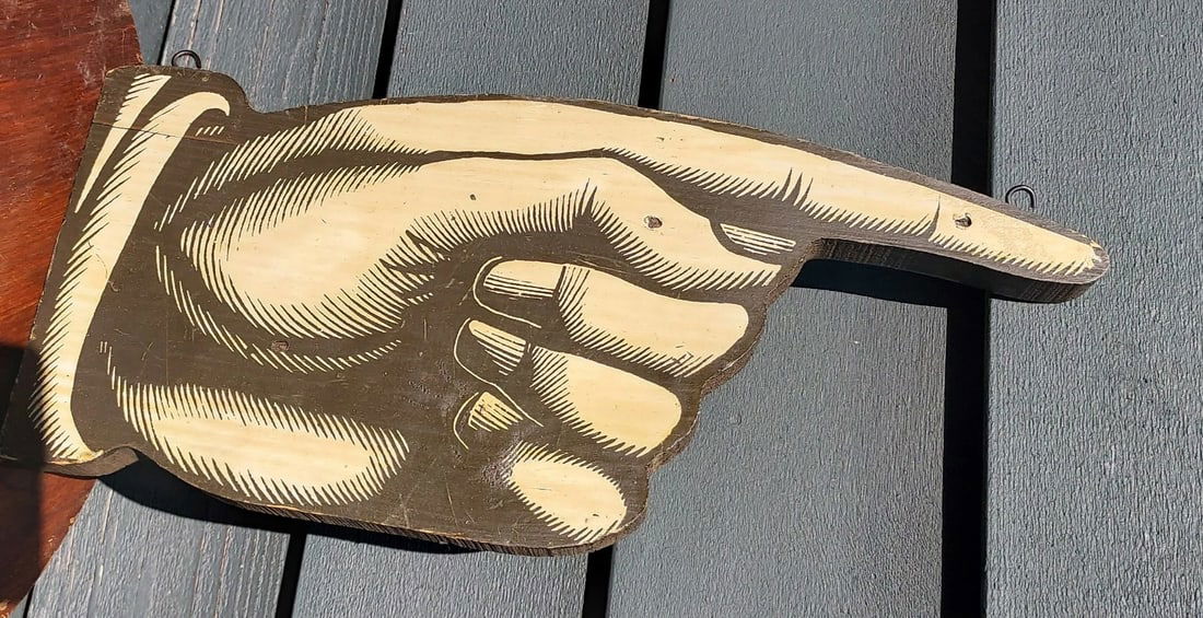 Antique Solid Wood Painted Pointing Hand Finger 1940 (1 of 3)