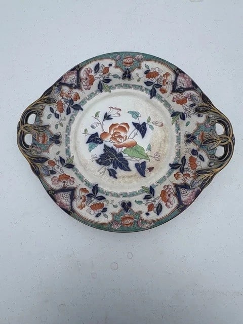 Flow Blue Polychrome Handled Tray (1 of 3)