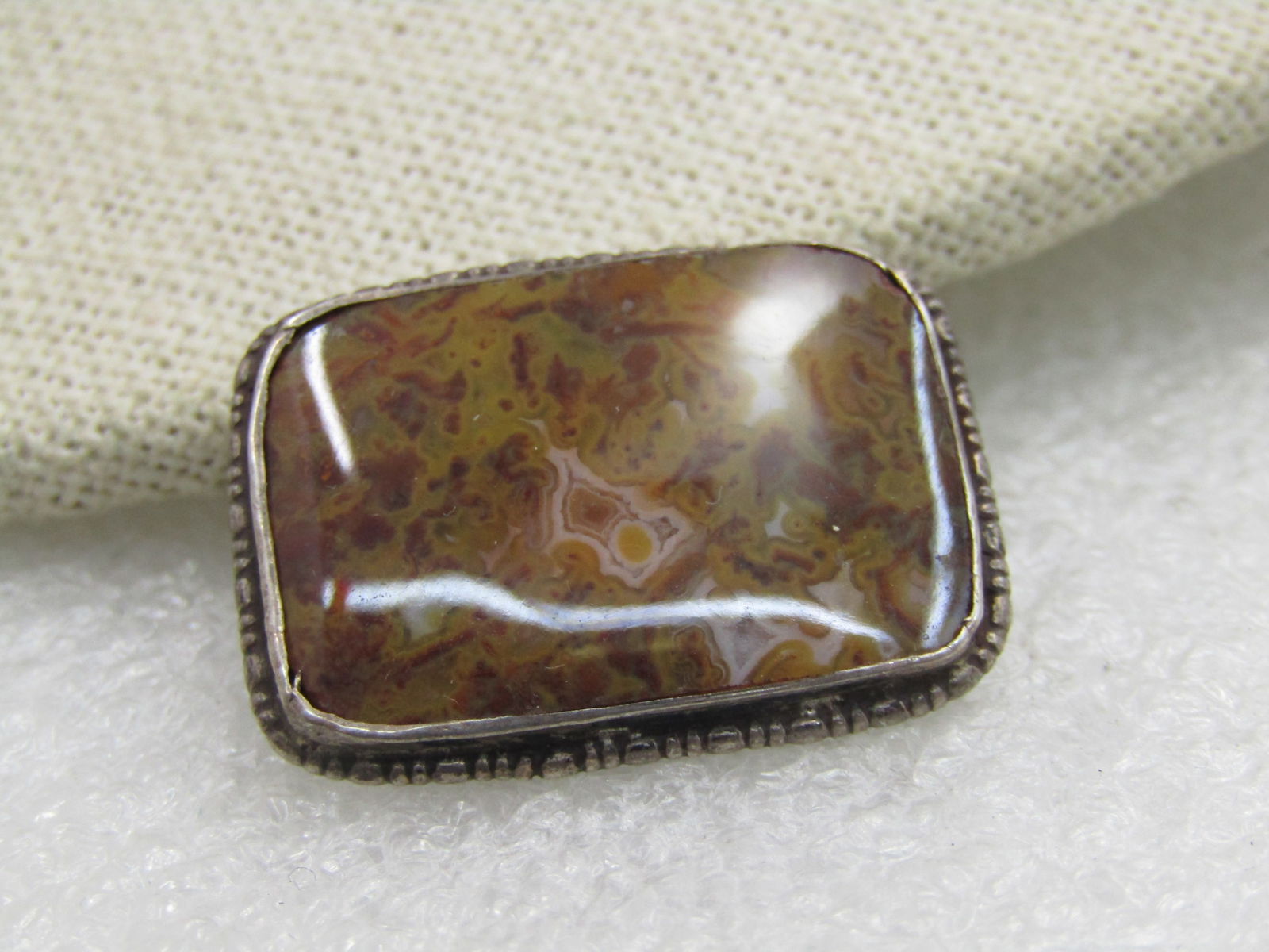 Vintage Sterling Silver Agate Brooch, 1913 Patent, England, 1", C-Clasp (1 of 5)