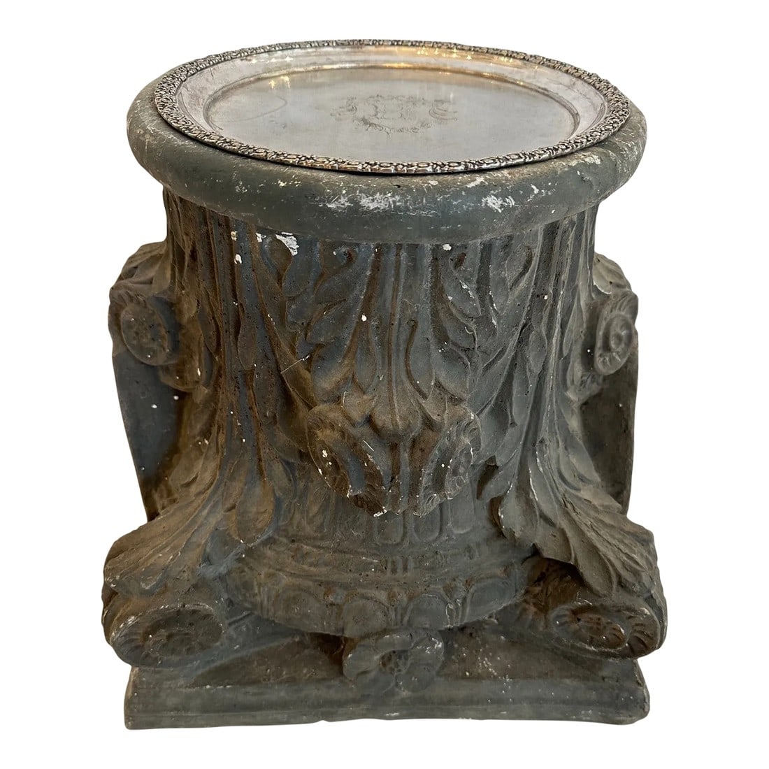 Antique Fois Bois Carved Drinks End Table With 19th Century Silverplate Tray Top