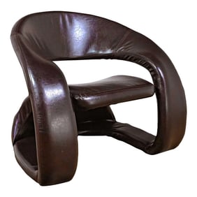 Late 20th Century Postmodern Brown Faux Leather Tongue Chair Attributed to Jaymar Cantilevered Pop A