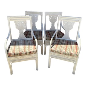 Vintage Bamboo Bentwood Rattan Wheat Back Dining Armchairs - Set of 4