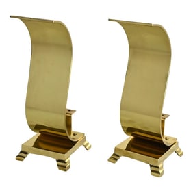 1960-1970's MCM to Modern Andirons or Firedogs Solid Brass Wave Scroll or S Shaped
