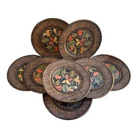 Set of 8 Woven Rattan & Tropical Print Plate Chargers
