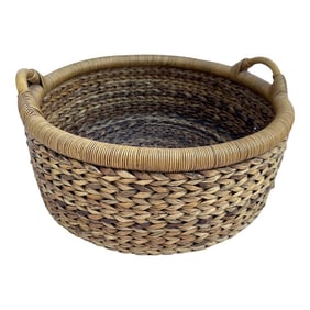 Large Handwoven Bamboo/Banana Leaf Storage Basket W/Handles