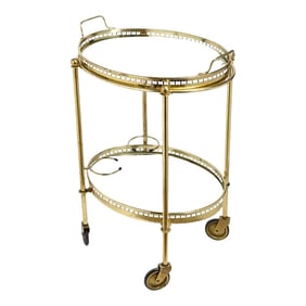 Brass Two-Tier Bar Cart on Wheels, Attributed to Maison Jansen