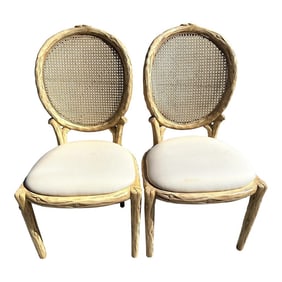 Faux Bois Cane Back Dining Chairs-A Pair