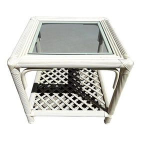 Vintage Ficks Reed White Rattan Side Table