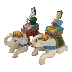 Pair of Wood Carved Elephants