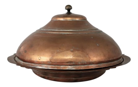 Antique Turkish Ottoman Large Lidded Copper Bowl Hand Forged