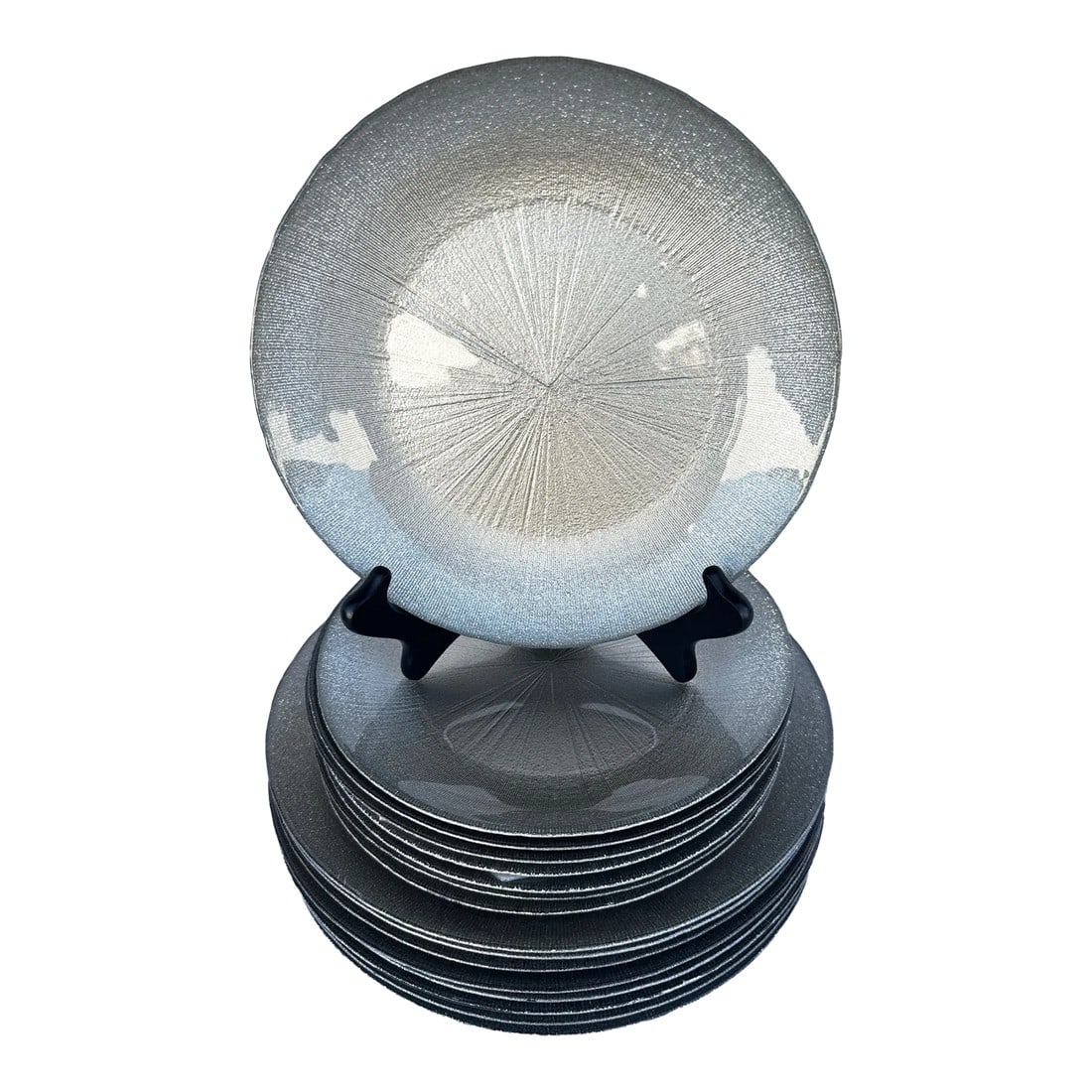 Hand Painted Turkish Silver Sparkle Dinnerware Set: Gorgeous hand painted Turkish glass dinner plates have a subtle glitter sparkle and will add beauty and elegance to your tabletop for Holiday gatherings or anytime of year! Hand Painted Glass. Not sui