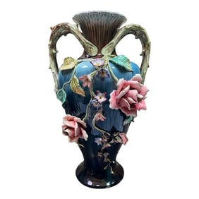 1880s French Barbotine Majolica Vase