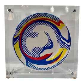 Roy Lichtenstein "Paper Plate" Original Encased in Heavy Custom Lucite Block