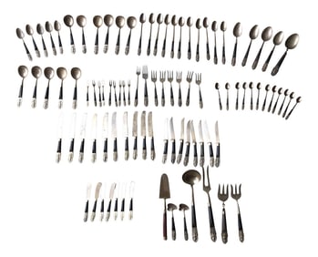 Vintage Wood and Brass Flatware - 93 Pieces