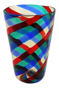 Fasce Ritorte Red Blue Green Murano Glass Vase Attributed to Fulvio Bianconi for Venini