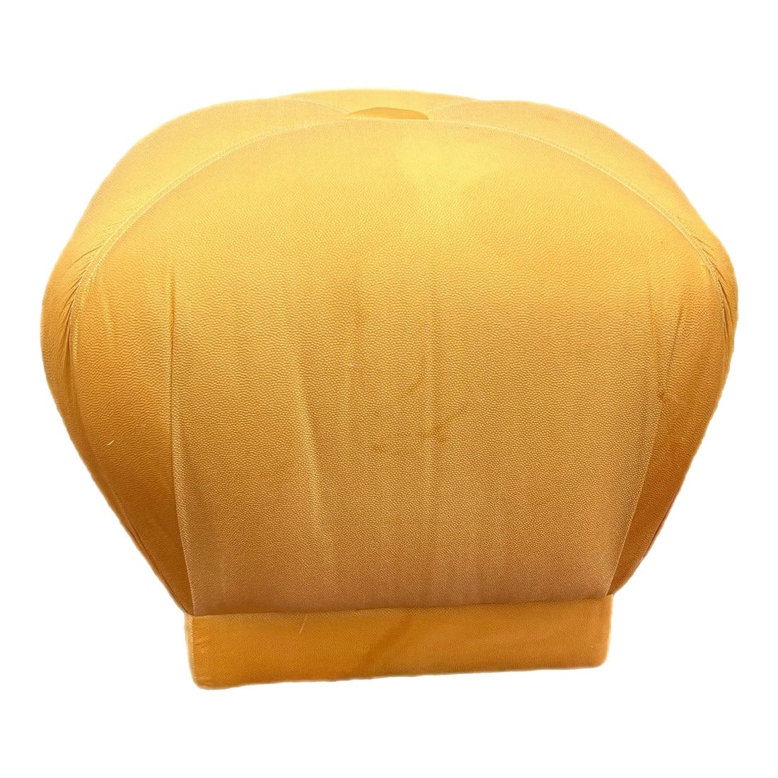 1970s Karl Springer Style Souffle Pouf Ottoman in Gold: Karl Springer-style souffle style pouf or ottoman, fully upholstered in a golden silk upholstery fabric. Welcome to Solid Gold Velvet Interiors! We are so happy to have you. We are a small curated sho