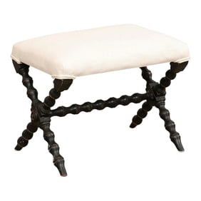 English 19th Century Stool with Turned X-Style Legs