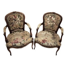 French Regency Style Tapestry Arm Chairs - a Pair