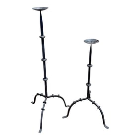 Antique Handwrought Iron Candle Stands - A Pair