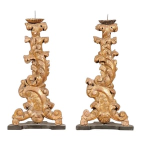 Italian 19th Century Gilded Candlestick Fragments - A Pair