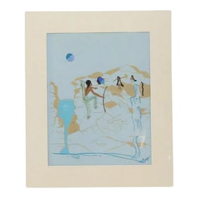 Original Signed "Rock Climbing at the Waterfall" by Nadine Marler (20th C.) Cherokee, 1970